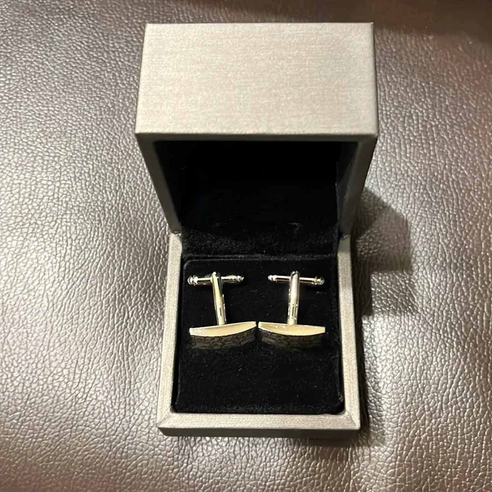 NEW Silver Cuff Links Laser Engraved Rectangle, by JZ Selected, gift box